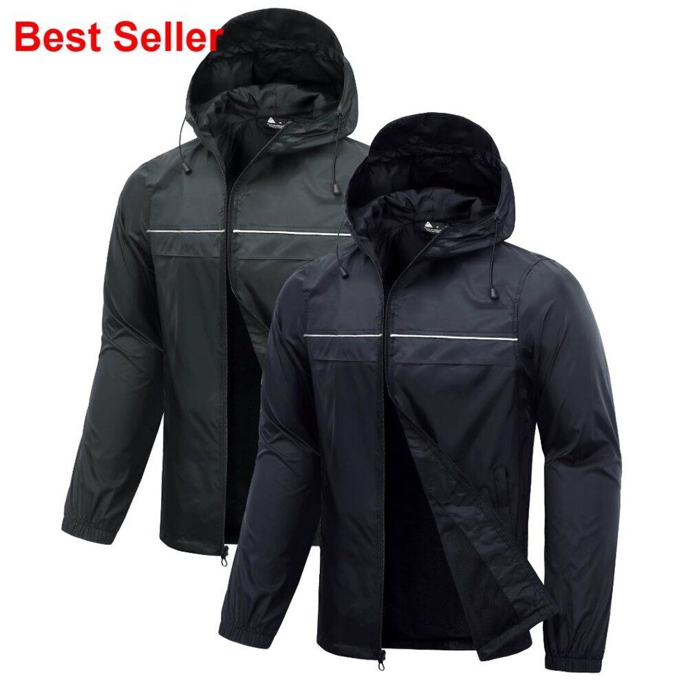 Packable Lightweight Waterproof Rain Jacket Hooded Windbreaker